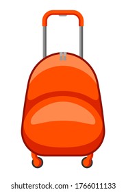 Illustration of travel plastic suitcase with wheels. Icon or image for tourism and shops.