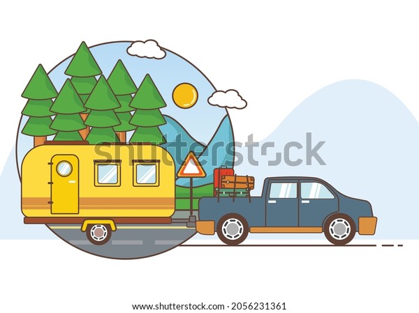 Illustration for travel\
vacation with car