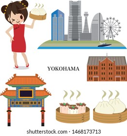 Illustration to travel to Yokohama, Japan