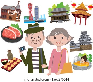Illustration of traveling to Hyogo in Japan