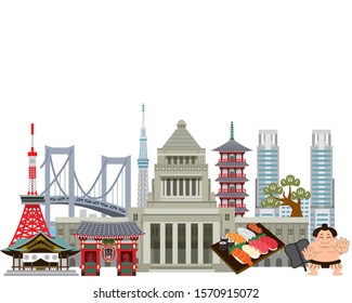 Illustration of traveling to Tokyo, Japan