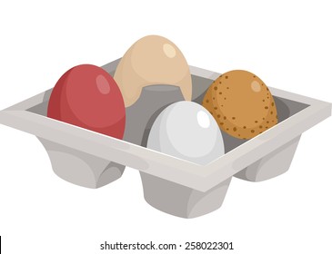 Illustration of a Tray Filled With the Eggs of Different Chicken Breeds