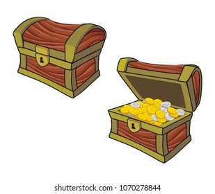 illustration of treasure chest, closed and opened