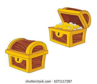 illustration of treasure chest, closed and opened