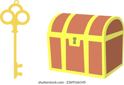 Illustration of treasure chest and key