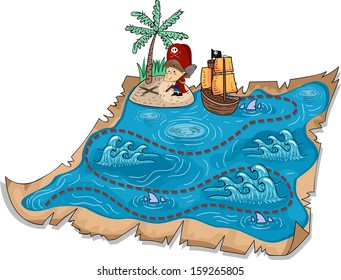 Illustration of a Treasure Map with Three-Dimensional Markers