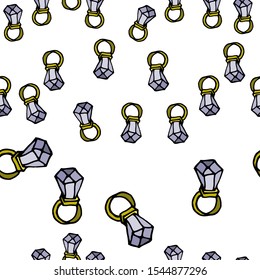 Illustration of treasures. Hand-drawn treasures, diamond ring. Vector seamless texture.