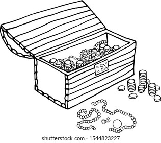 Illustration of treasures. Hand-drawn treasures, gold. Vector.