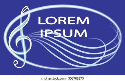 Illustration with treble clef. Card, background, banner, book cover with treble clef, stave. 