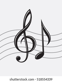 Illustration of treble clef and note. Vector image