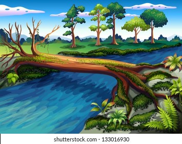 Illustration of a tree with algae at the river