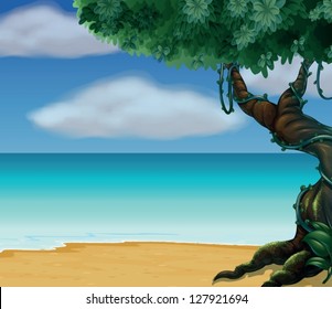 Illustration of a tree and a beautiful beach