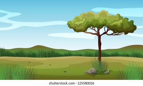 Illustration of a tree and a beautiful landscape