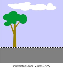 Illustration eines Baumes neben der Straße.