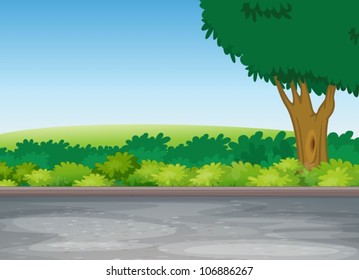 illustration of tree beside road in a beautiful nature