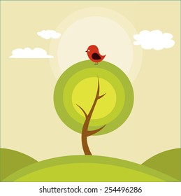 Illustration of a tree and a bird