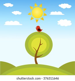 Illustration of a tree and a bird