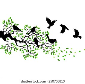 Illustration of tree and bird silhouettes
