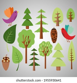 illustration of tree and bird in vector