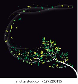 illustration of tree, branches and leaves on black background