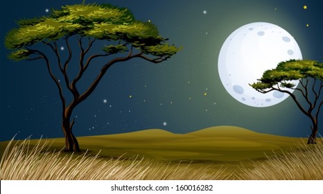 Illustration of a tree and the bright fullmoon