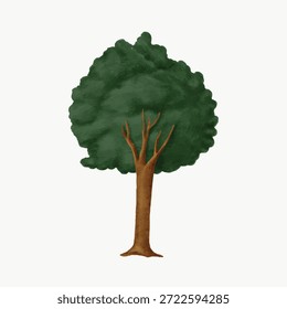 Ilustración de un árbol con un tronco marrón y un exuberante follaje verde. El árbol está solo, mostrando la belleza de la naturaleza. Diseño simple del árbol en un fondo blanco. Vector de ilustración de Naturaleza.