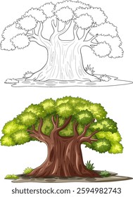 Illustration of a tree in color and outline