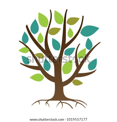 Illustration of a tree with colored leaves and roots.