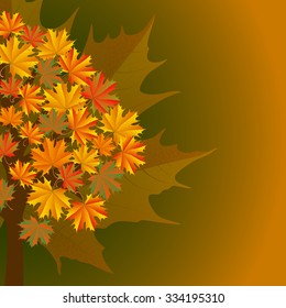 Illustration of tree with colorful autumn maple leaves and background
