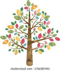 Illustration of a tree with colorful leaves on a white background