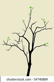 Illustration of a tree with a couple of leaves on it