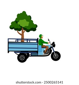 Illustration of a tree courier for reforestation to reduce global warming, plant trader, flat vector isolated on white background