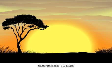 ilustración de un árbol en la naturaleza oscura