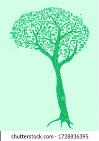 Illustration of a Tree Design Using Trunk to Show Spinal Cord and Branches and Leaves to Show the Brain