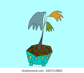 a illustration of  a tree with different color of leaf in a pot