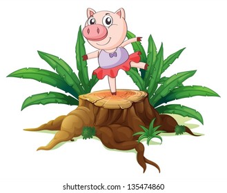 Ilustração de uma árvore com um porco fêmea em um fundo branco