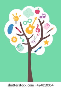 Illustration of a Tree Filled with Music and Art Related Items