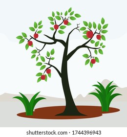 Abbildung eines Baumes in einem flachen Stil. der Apfelbaum
