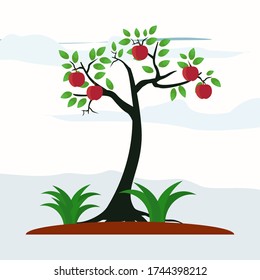 ilustración de un árbol, en un estilo plano. el árbol de Apple