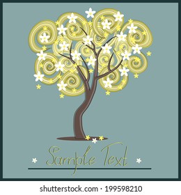 Illustration with tree and flowers