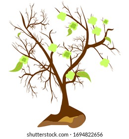 illustration of a tree, and flowers on a white background