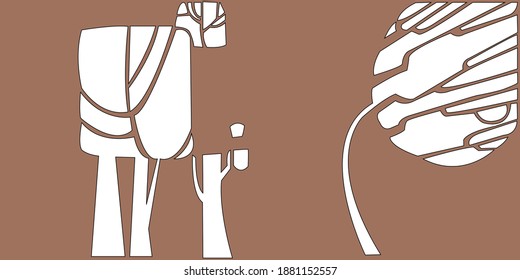 Illustration of a tree in graphics. Ready-made template, sketch for the design of printed products.