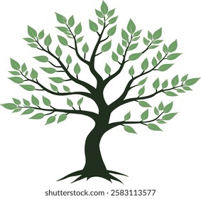An illustration of tree with green leaves and black trunk