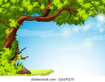 Illustration of a tree with green leaves and the clear blue sky