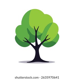 Illustration of a tree with green leaves and a dark trunk isolated on white.