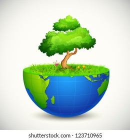 illustration of tree growing on half Earth