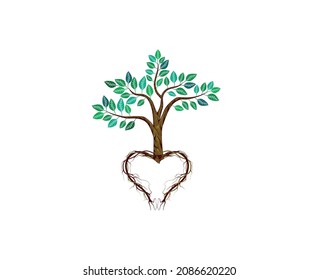 illustration of a tree with a heart-shaped root concept