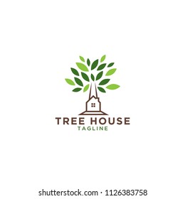 Illustration of tree house logo design template