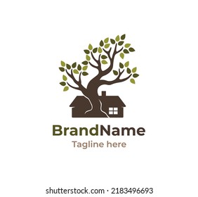 illustration tree house logo vector