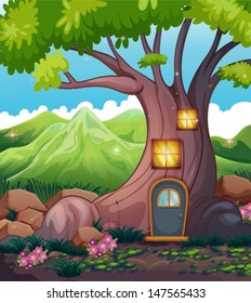 Illustration Of A Tree House In The Middle Of The Forest